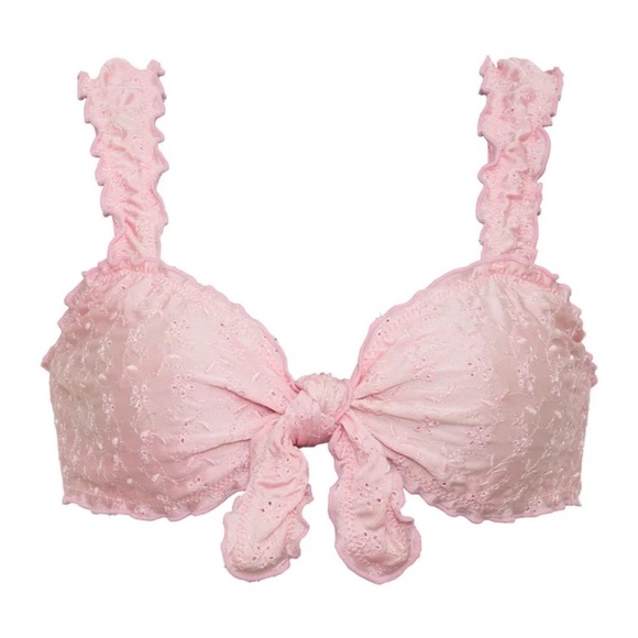 New Frankies Bikinis Colby Eyelet Shine Bikini Top Pink 31044 - Picture 1 of 12